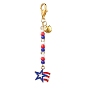 3Pcs Independence Day Alloy Enamel Pendant Decorations, with Glass Beads and Zinc Alloy Lobster Claw Clasps, American Flag
