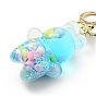 Porte-clés lapin dessin animé mignon, porte-clés acrylique rempli de liquide créatif flottant, avec les accessoires en alliage