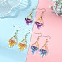 Glass Beads Braided Dangle Earrings, Cross with Triangle, 304 Stainless Steel Dangle Earrings, Tassel Earrings, Golden