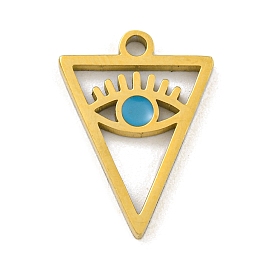 316 Surgical Stainless Steel Enamel Pendants, Triangle with Eye Charm, Golden