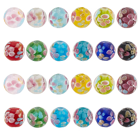24шт. 12 стили наборы бусин ручной работы из прозрачного стекла и лэмпворка, круглые с цветочным узором