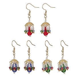 Серьги-подвески в виде стеклянных фонарей, со стеклянным жемчугом и 304 крючками для сережек из нержавеющей стали, золотые