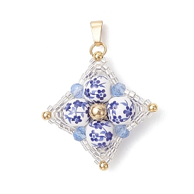 Подвески из фарфора и керамики с цветочным принтом ручной работы, звезда очарование, со стеклом, латунью и 304 нержавеющей сталью