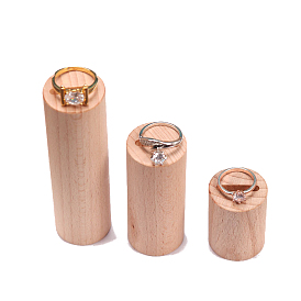 3 pièces 3 tailles ensembles de supports d'affichage à anneau unique en bois, piédestaux d'affichage d'anneau de doigt, colonne
