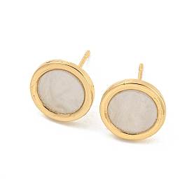Alloy Stud Earring, with Acrylic Finding, Flat Round