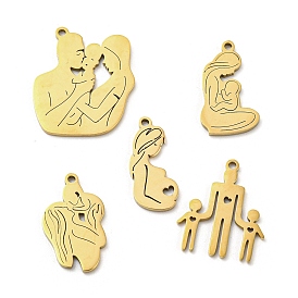 Mother's Day 201 Stainless Steel Pendants, Pregnant Woman & Family Charm