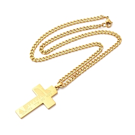304 Stainless Steel Cross Pendant Necklaces, Curb Chain Necklace with Lobster Clasps, Word I Can Do All Things Bible Verse Necklace