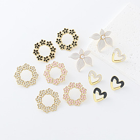 304 Edelstahl-Emaille-Ohrstecker für Damen, golden