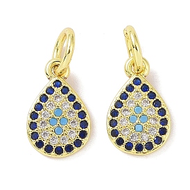 Real 18K Gold Plated Brass Micro Pave Cubic Zirconia Pendants, with Enamel and Jump Ring, Teardrop Charms