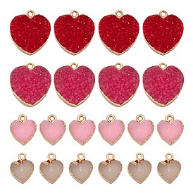 8Pcs 4 Style Electroplate Druzy Resin Pendants, with Light Gold Iron Findings, Valentine's Day, Heart