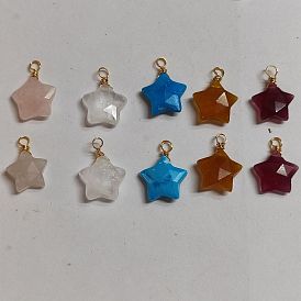 10pcs 5 stylt Edelstein-Kupferdraht umwickelte Anhänger, facettierte Sternanhänger, gemischt gefärbt und ungefärbt, Licht Gold