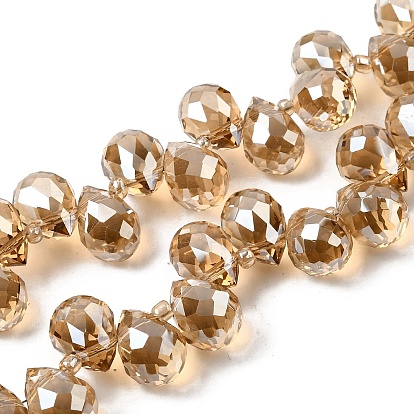 Гальваническим стеклянные бусины, слезинки, Топ пробуренной, граненые