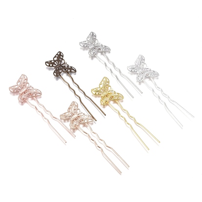 Iron Hair Fork Findings, with Brass Butterfly Filigree Findings