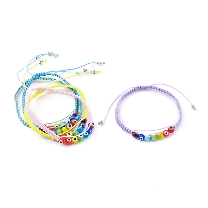 Joyas chakra, pulsera de cuentas trenzadas con cordón de nailon ajustable, con cuentas redondas de murano mal de ojo y cuentas espaciadoras de aleación