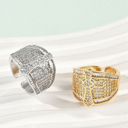 Открытые манжеты из латуни с микропаве и прозрачным цирконием для женщин, без кадмия и без свинца, крестик