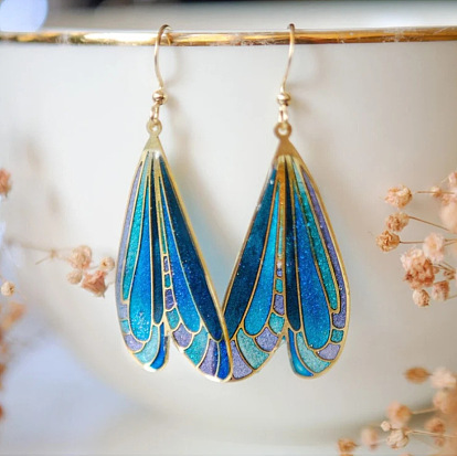 Alloy Enamel Dangle Earrings, Butterfly Wing