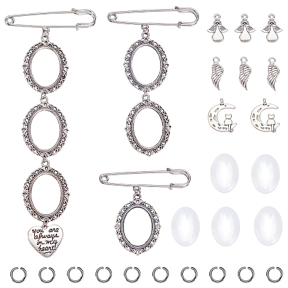 4Accesorios para broches de hierro, 15 piezas 3 estilos colgantes de aleación, 15 piezas 304 anillos de salto de acero inoxidable, 25 piezas de cabujones de vidrio transparente, para kits de fabricación de colgantes de bricolaje