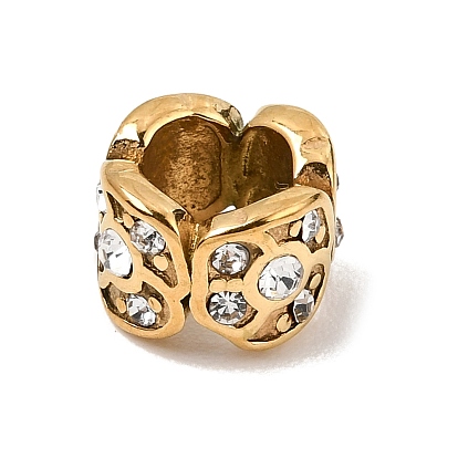 304 Stainless Steel with Crystal Rhinestone Beads, Large Hole Beads, Column with Flower
