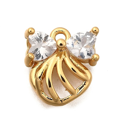 Латунные микро проложить кубического циркония прелести, форма ракушки с бантом, долговечный, без никеля , реальный 18 k позолоченный