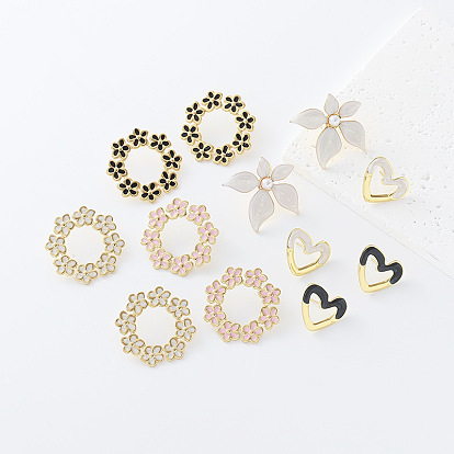 304 Edelstahl-Emaille-Ohrstecker für Damen, golden