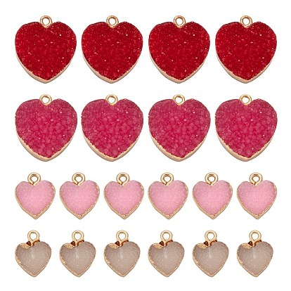 8Pcs 4 Style Electroplate Druzy Resin Pendants, with Light Gold Iron Findings, Valentine's Day, Heart
