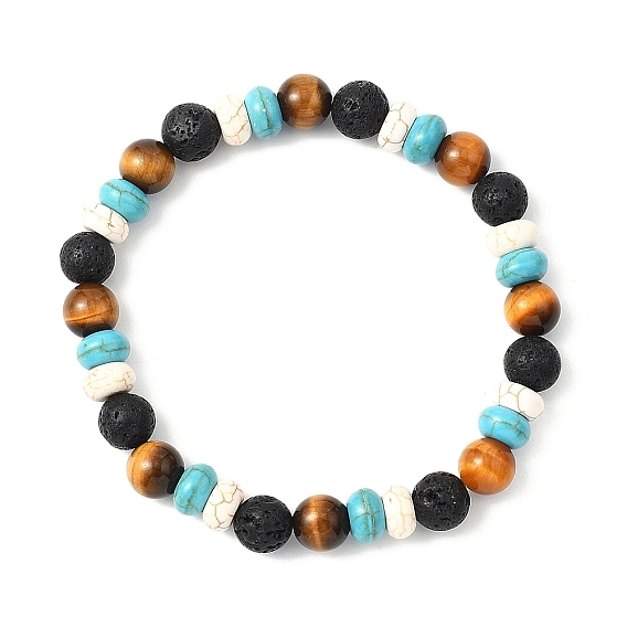 Эластичные браслеты из синтетической бирюзы и натуральной лавы