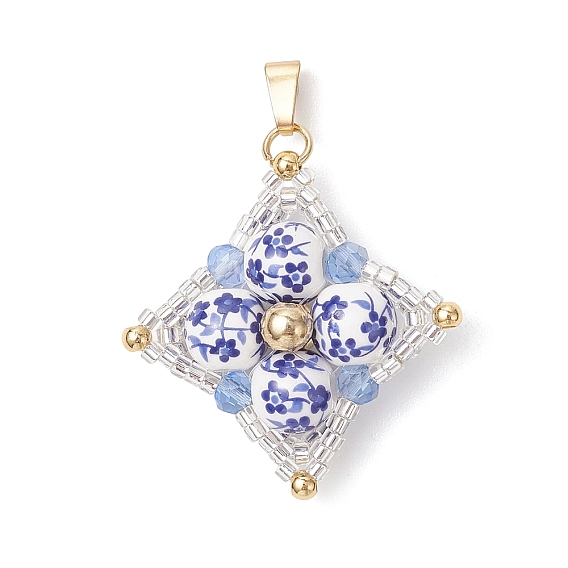 Подвески из фарфора и керамики с цветочным принтом ручной работы, звезда очарование, со стеклом, латунью и 304 нержавеющей сталью