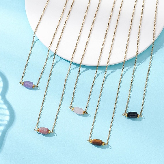 Подвеска в виде колонны из натурального драгоценного камня 304 Цепочка из нержавеющей стали, золотые