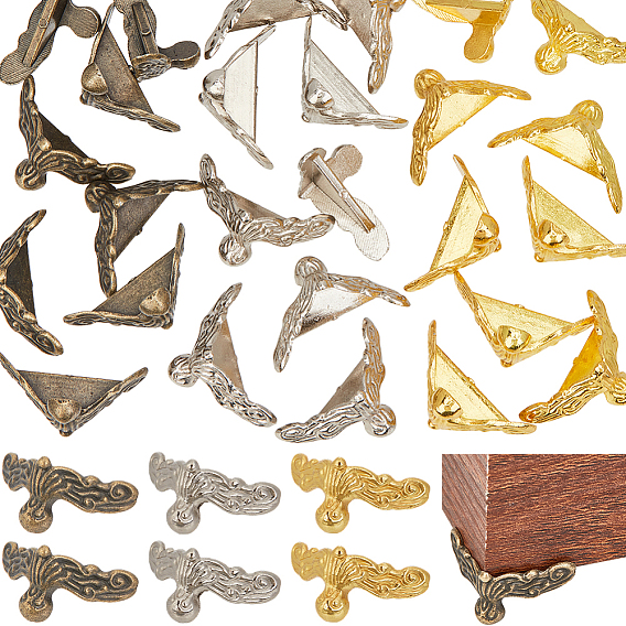 48Pcs 3 Colors Zinc Alloy Corner Protectors, with Iron Screws, For Furniture Jewelry Box Decoration