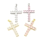 Латунные микро проложить кубического циркония подвески, без кадмия, без никеля и без свинца, крест прелести, розовый / прозрачный