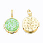 Brass Micro Pave Clear Cubic Zirconia Locket Pendants, with Natural Abalone Shell/Paua Shell, Dyed, Nickel Free, Real 18K Gold Plated, Flat Round Charm with Virgin Mary Pattern Inside