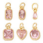 6 pièces 6 styles véritables 18 breloques en laiton plaqué or 10 carats incrustées de zirconiums cubiques, avec anneau de saut, plaqué longue durée