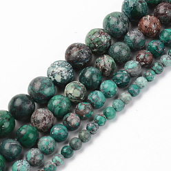 Бусы из натуральной американской бирюзы, окрашенная и подогревом, круглые