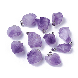 Natural Amethyst Pendants, with Brass Findings, Nuggets