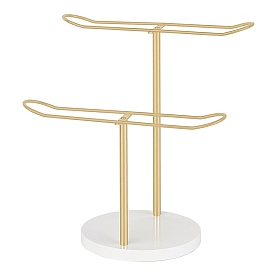 2-Tier T Shaped Iron Hair Band Display Stands, Headband Organizers with Marble Base