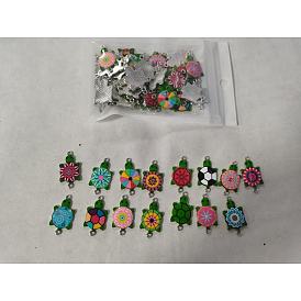 60pcs 15 Arten Legierungs-Emaille-Verbindungsstückcharme, Schildkrötenglieder mit Blumen-, Rund- und Fußballmuster, Platin Farbe