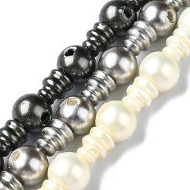 Natural Shell Pearl 3-Hole Guru Bead Strands, for Buddhist Jewelry Making, T-Drilled Beads