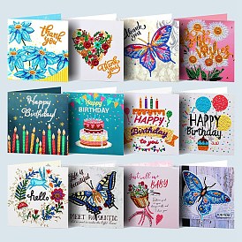 DIY Birthday Thank You Greeting Card Diamond Painting Kit, Including Envelope, Resin Rhinestones Bag, Diamond Sticky Pen, Tray Plate & Glue Clay