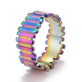 Rainbow Color Ion Plating(IP) 304 Stainless Steel Stripe Finger Ring for Women