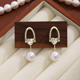 Alloy with Rhinestone Stud Earrings for Women, Heart