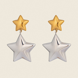304 двухцветные серьги-гвоздики в форме звезд из нержавеющей стали