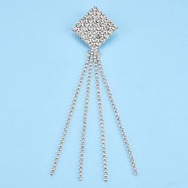 Crystal Rhinestone Rhombus with Tassel Lapel Pin, Creative Brass Badge for Backpack Clothes