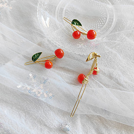 Sweet and Delicate Cherry Hair Clip for Girls with Frog Buckle Decoration