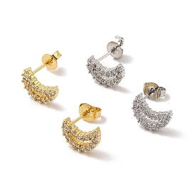 Boucles d'oreilles creuses en forme de croissant de lune avec zircone cubique transparente, bijoux en laiton de placage de rack pour les femmes, sans cadmium et sans plomb