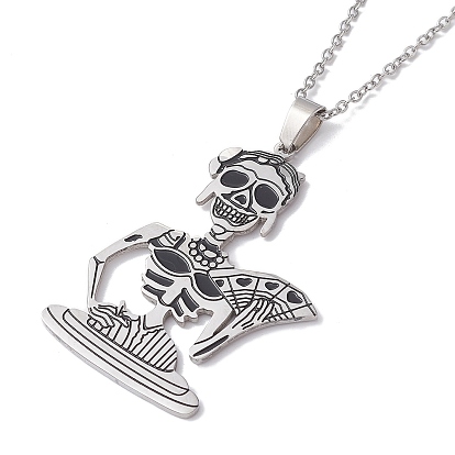 Skull 304 Stainless Steel Pendant Necklaces, with Enamel