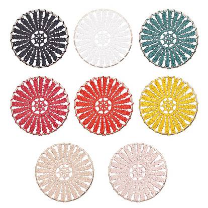 Polyester Woven Big Pendant Decorations, with Iron Findings, Flat Round, Light Gold