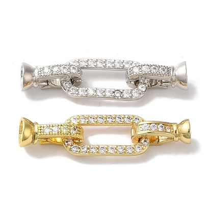 Овал прямоугольник стойка покрытие латунь микро паве прозрачный кубический цирконий складные застежки, долговечный, без свинца и без кадмия