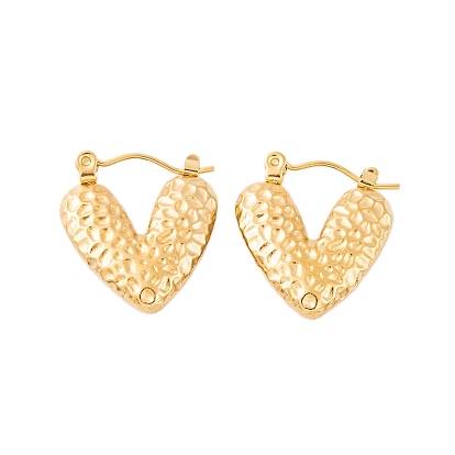 Ion Plating(IP) 304 Stainless Steel Hoop Earrings for Women, Textured Heart