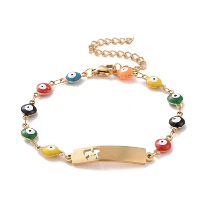 Вакуумное покрытие pvd 304 прямоугольник из нержавеющей стали с браслетом из звеньев для влюбленных, красочный эмалевый браслет с цепями от сглаза для женщин