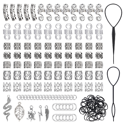 Наборы для изготовления ювелирных изделий своими руками, включая 304 соединительные кольца из нержавеющей стали, пластиковая заколка для волос, Бусины и подвески из сплавов, а также манжеты для волос в виде завитков, алюминиевая оплетка для волос из бисера, резинки